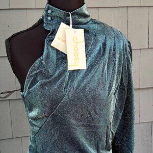 Choosy Green/Blue Multicolor One Shoulder Cocktail Dress NWT Size Small